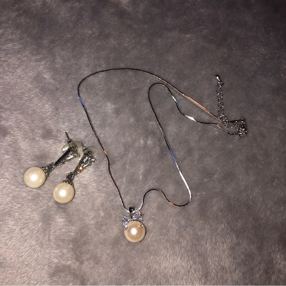 Matching Pearl earrings and necklace